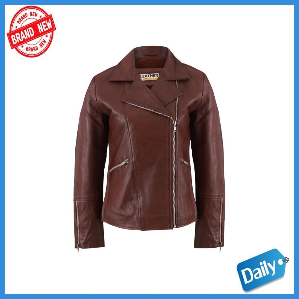 Genuine Lambskin Leather Motorcycle Jacket Asymmetrical Zipper Biker Style